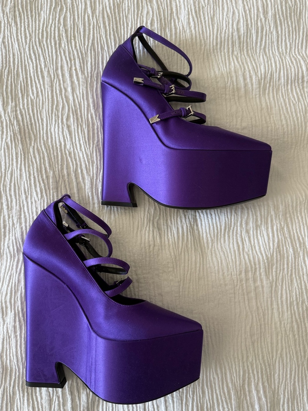 Versace Tempest Deep Purple Satin Platform Pumps - Picture 3 of 14